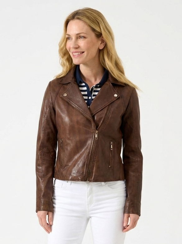 women brown slim fit jacket