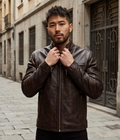 Men's dark brown leather jacket