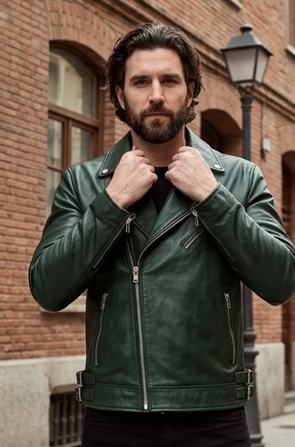 Men's green leather jacket