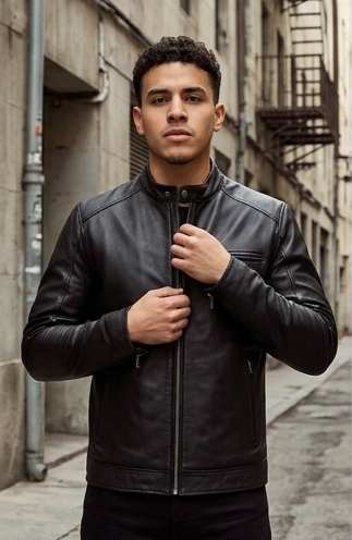 Men's black leather jacket