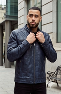 Men's blue leather jacket