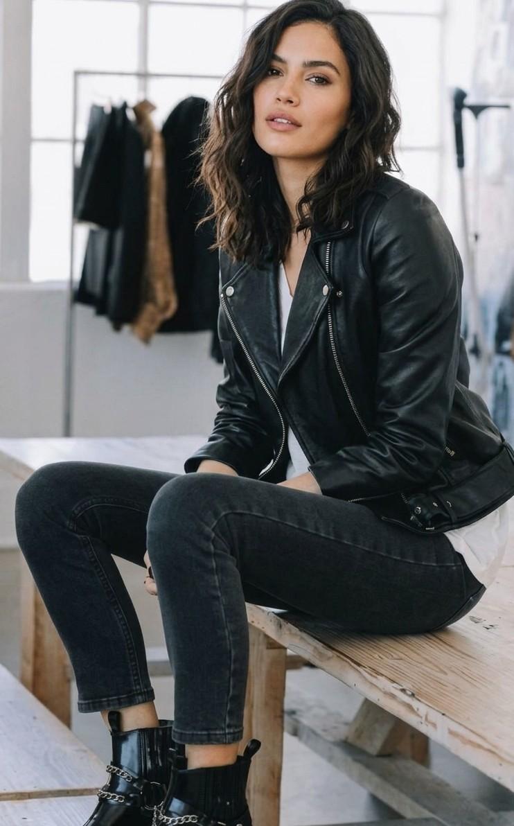 women black leather jacket