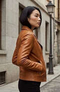 women wearing leather jacket