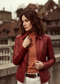 women red leather jacket